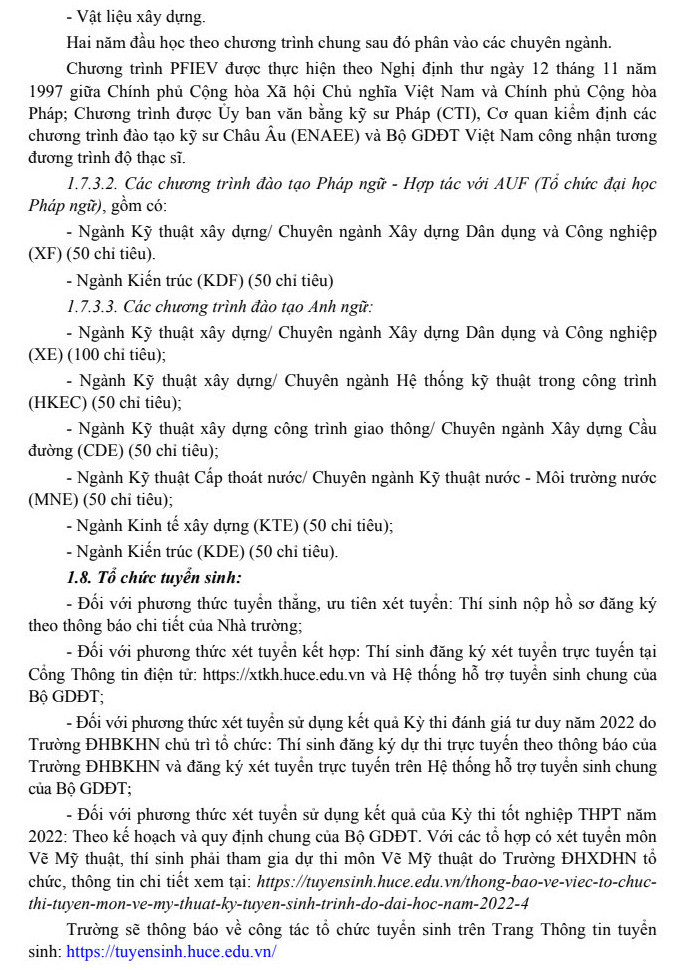 Phuong an tuyen sinh Dai hoc Xay dung Ha Noi 2022