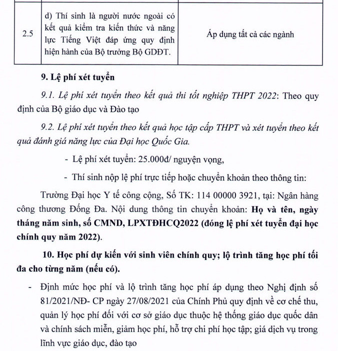 Thong tin tuyen sinh Dai hoc Y te cong cong nam 2022
