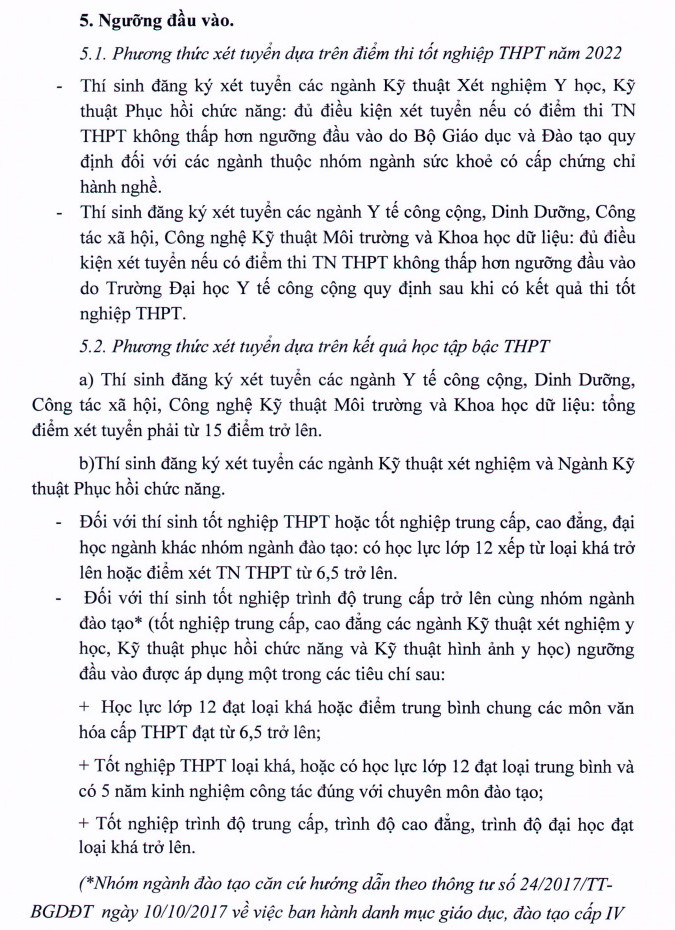 Thong tin tuyen sinh Dai hoc Y te cong cong nam 2022