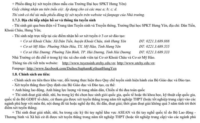 Thong tin tuyen sinh Dai hoc Su pham ky thuat Hung Yen 2022