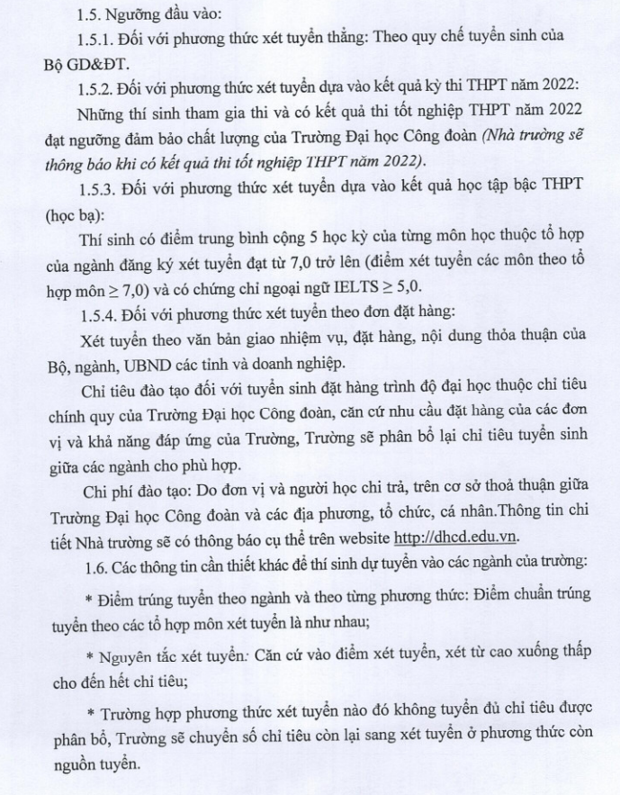 Thong tin tuyen sinh Dai hoc Cong Doan 2022