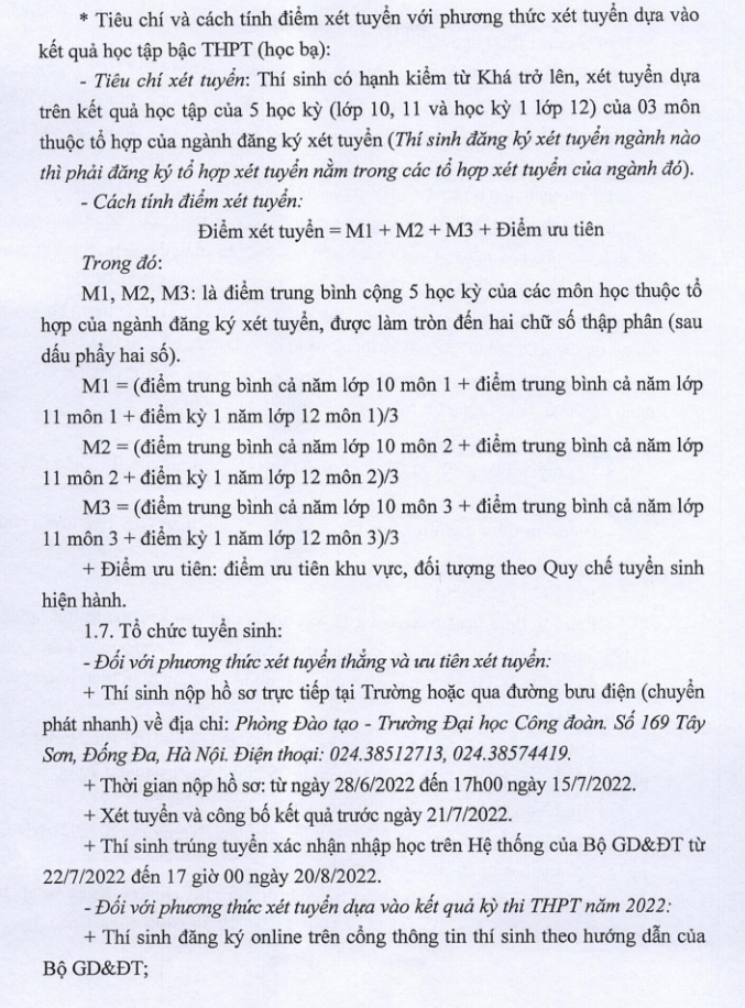 Thong tin tuyen sinh Dai hoc Cong Doan 2022