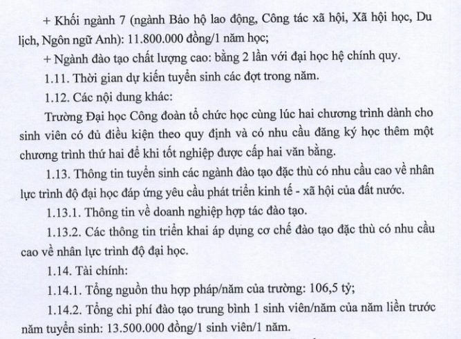 Thong tin tuyen sinh Dai hoc Cong Doan 2022