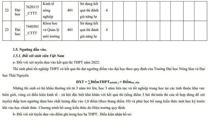 Phuong an tuyen sinh Dai hoc Nong Lam - DH Thai Nguyen 2022