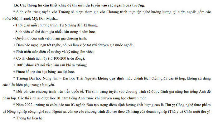 Phuong an tuyen sinh Dai hoc Nong Lam - DH Thai Nguyen 2022