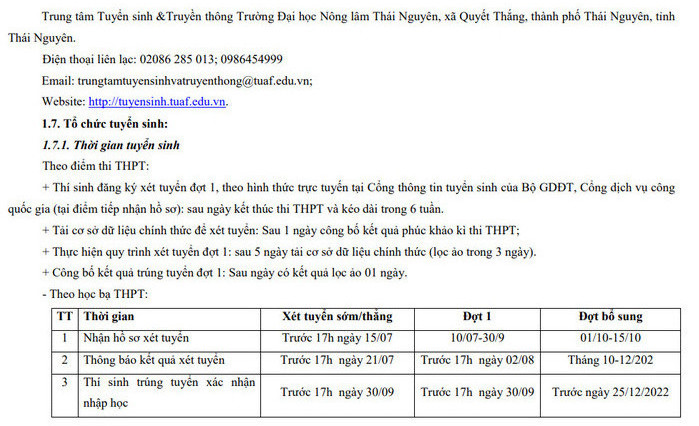 Phuong an tuyen sinh Dai hoc Nong Lam - DH Thai Nguyen 2022