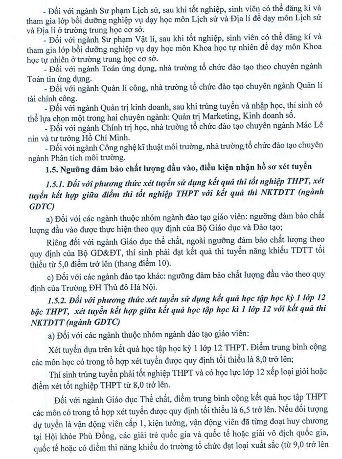 Phuong an tuyen sinh Dai hoc Thu Do Ha Noi 2022