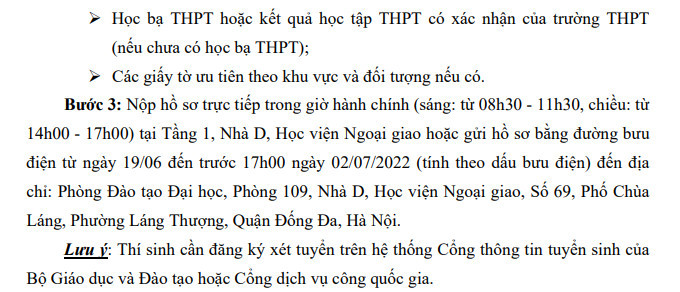 Hoc vien Ngoai giao cong bo diem chuan hoc ba 2022
