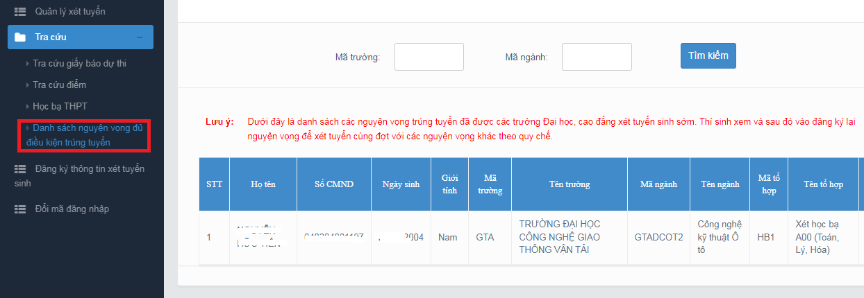Huong dan tra cuu thong tin hoc ba, truong du dieu kien trung tuyen 2022