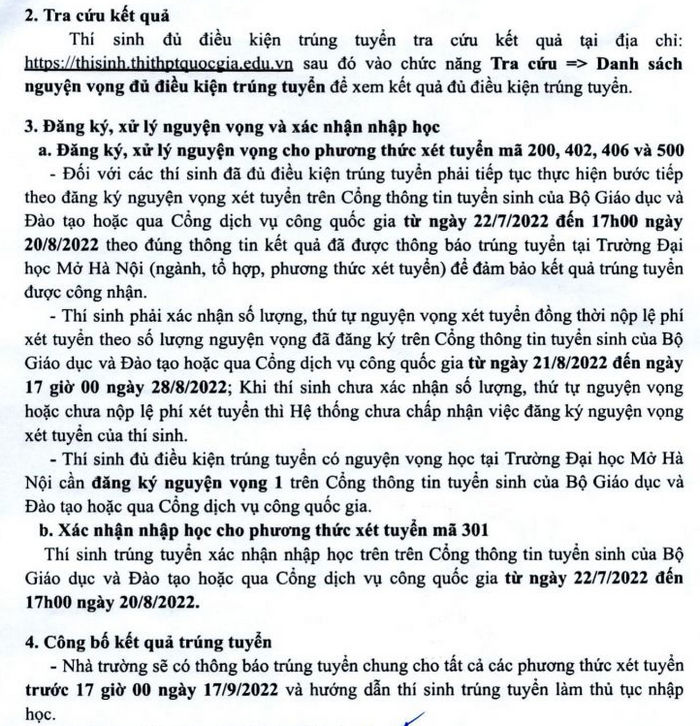 Dai hoc Mo Ha Noi cong bo diem chuan hoc ba, DGNL 2022