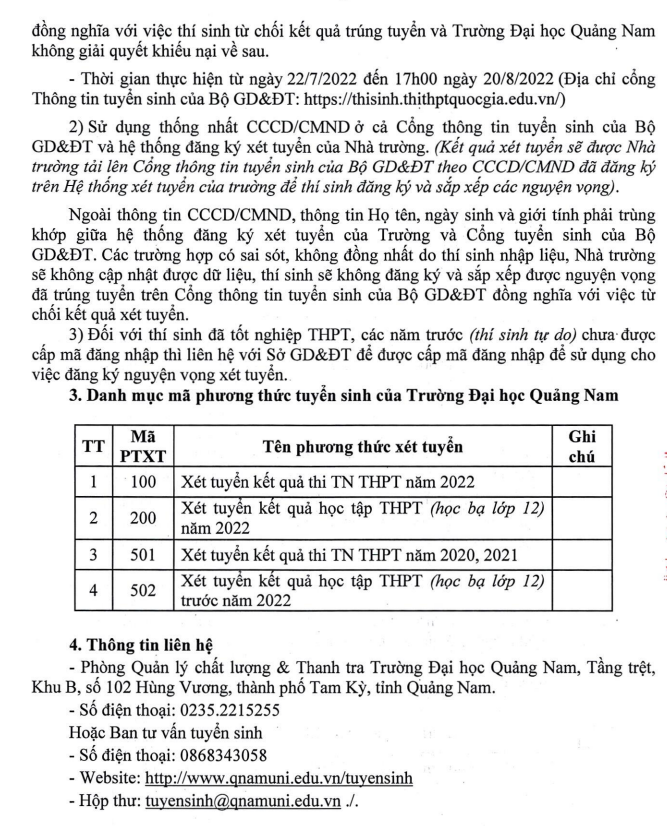 Dai hoc Quang Nam cong bo diem chuan hoc ba 2022