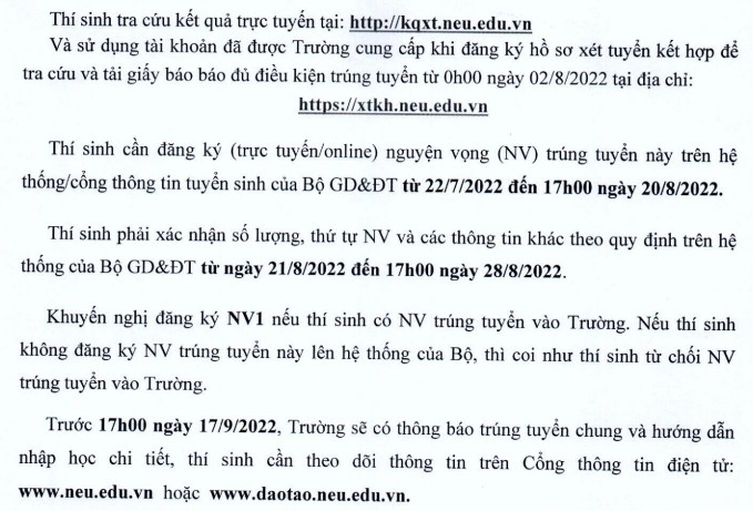 Diem chuan xet tuyen ket hop Dai hoc Kinh te Quoc dan 2022 doi tuong 4, 5, 6