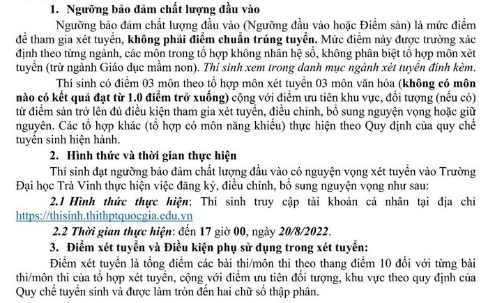 Diem san xet tuyen Dai hoc Tra Vinh nam 2022