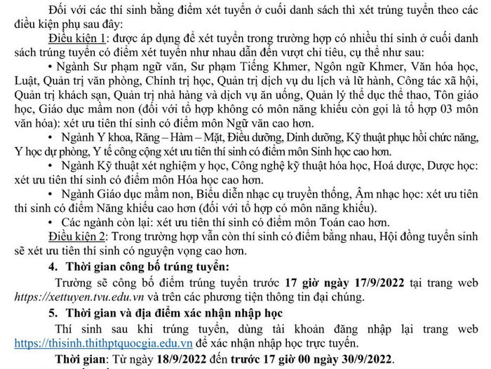 Diem san xet tuyen Dai hoc Tra Vinh nam 2022
