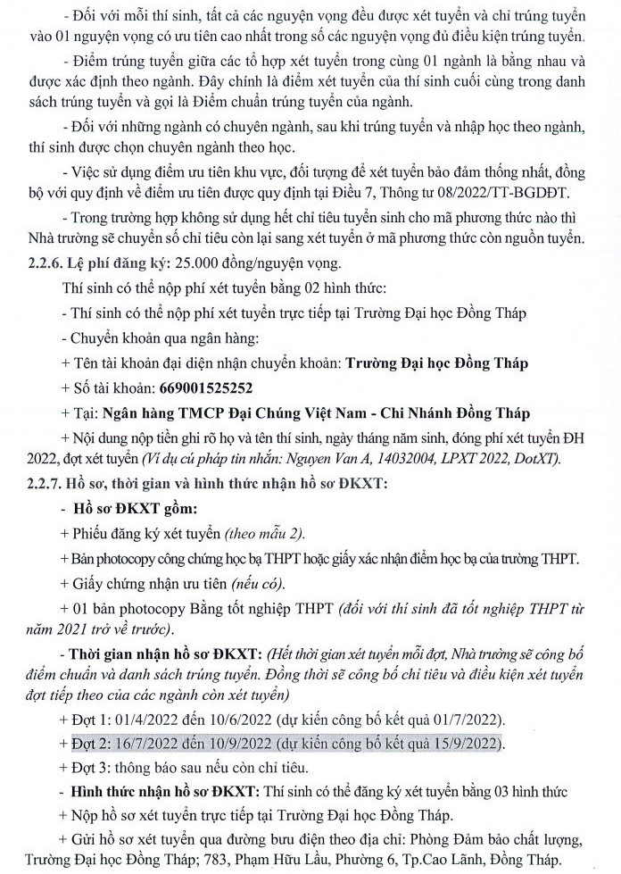 Dai hoc Dong Thap cong bo diem san xet tuyen 2022