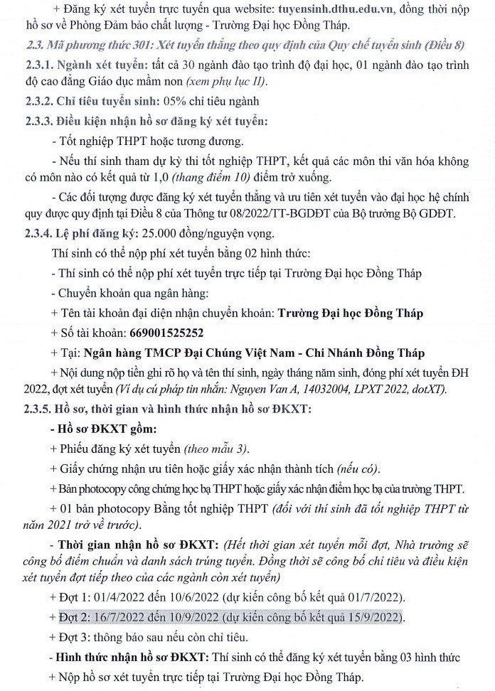 Dai hoc Dong Thap cong bo diem san xet tuyen 2022