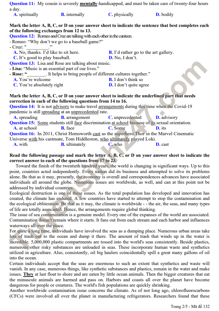 De KSCL dau nam lop 12 mon Anh nam 2022 - THPT Han Thuyen (co dap an)