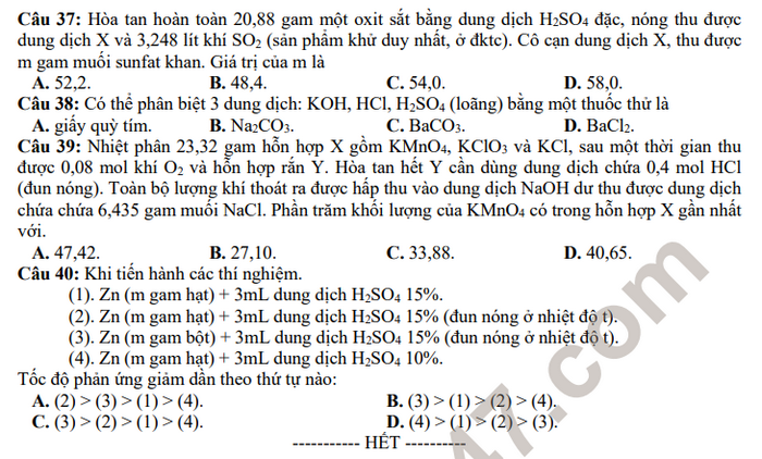 De khao sat dau nam lop 11 mon Hoa 2022 - THPT Han Thuyen (co dap an)