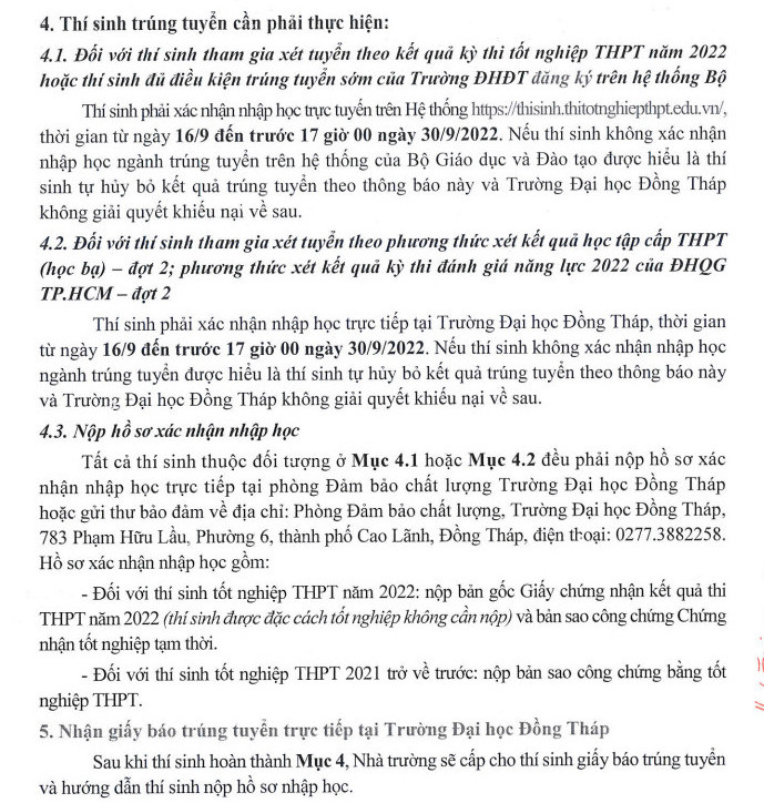 Da co diem chuan trung tuyen Dai hoc Dong Thap 2022