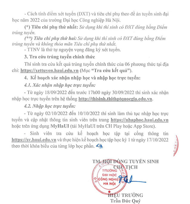 Diem chuan trung tuyen Dai hoc Cong nghiep Ha Noi 2022