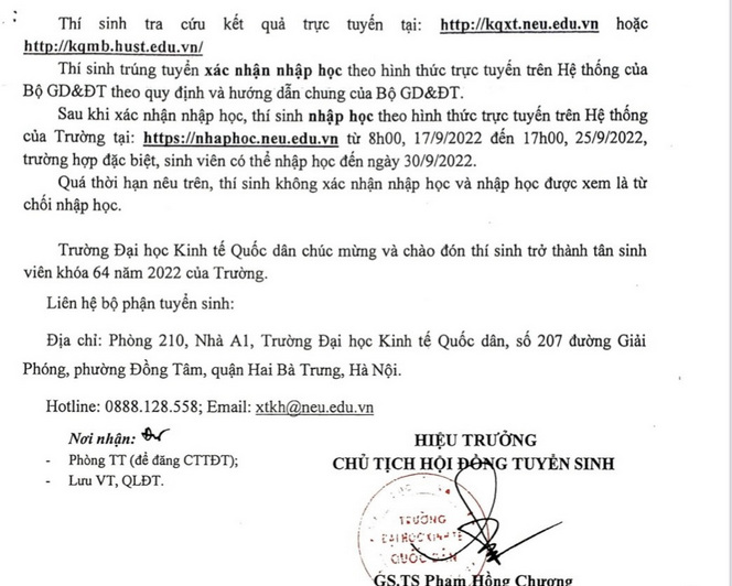 Da co diem chuan Dai hoc Kinh te Quoc dan nam 2022