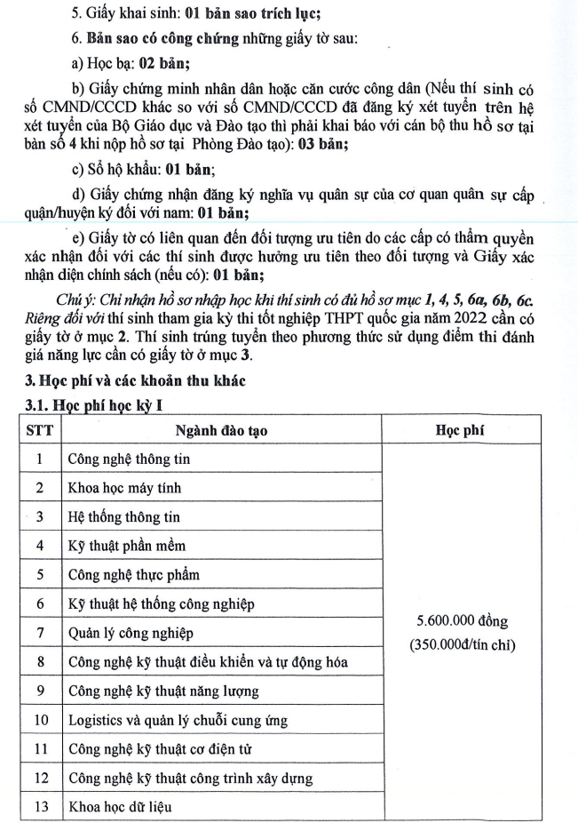 Ho so nhap hoc Dai hoc Ky thuat Cong nghe Can Tho 2022
