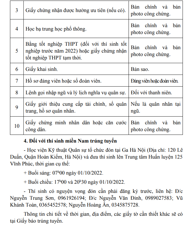 Ho so nhap hoc Hoc vien Ky thuat quan su 2022