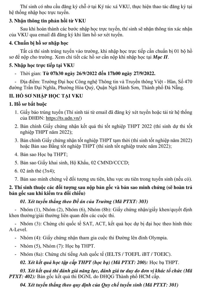 Ho so nhap hoc DH Cong nghe Thong tin va Truyen thong Viet Han - DH Da Nang 2022