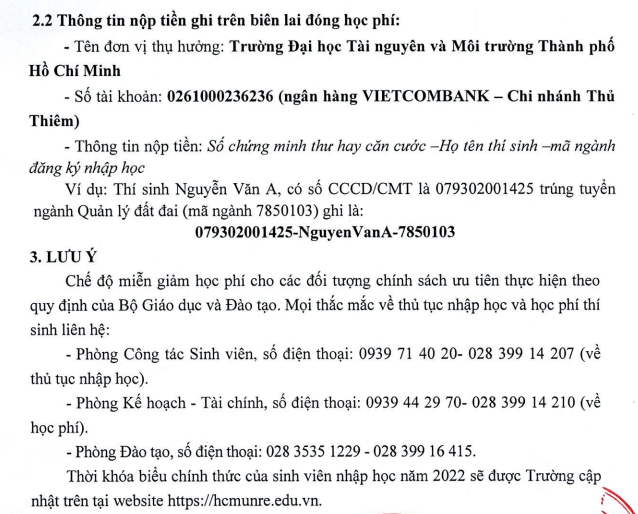 Ho so nhap hoc DH Tai nguyen Moi truong TPHCM 2022