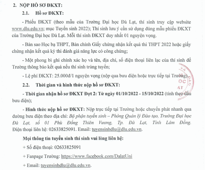 Dai hoc Da Lat nhan ho so xet tuyen bo sung 2022