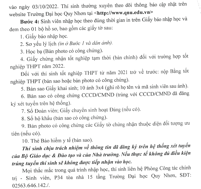 Huong dan nhap hoc vao Dai hoc Quy Nhon nam 2022
