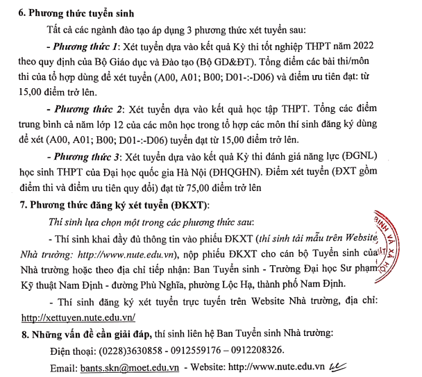 DH Su pham Ky thuat Nam Dinh xet tuyen bo sung 480 chi tieu nam 2022