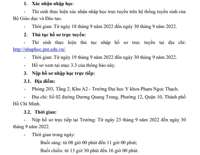 Ho so nhap hoc Dai hoc Y khoa Pham Ngoc Thach nam 2022