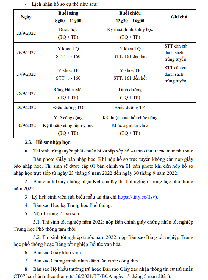 Ho so nhap hoc Dai hoc Y khoa Pham Ngoc Thach nam 2022