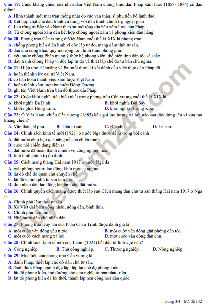 De khao sat dau nam 2022 mon Su lop 12 - THPT Han Thuyen co dap an