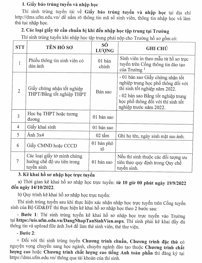 Dai hoc Tai chinh Marketing huong dan thu tuc nhap hoc nam 2022