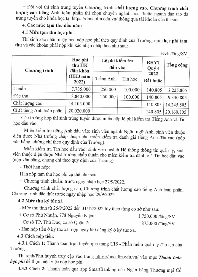 Dai hoc Tai chinh Marketing huong dan thu tuc nhap hoc nam 2022