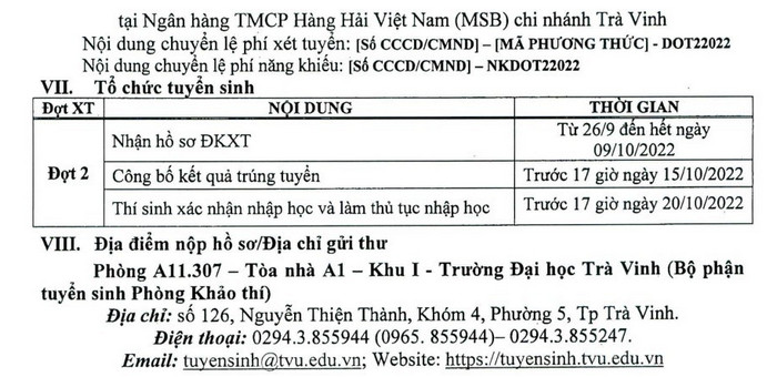 Xet tuyen bo sung nam 2022 vao Dai hoc Tra vinh