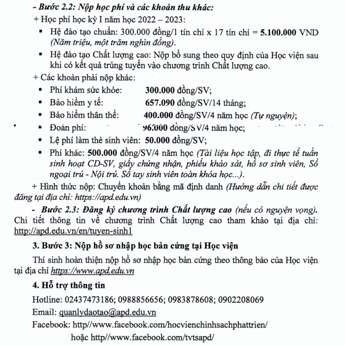 Huong dan nhap hoc Hoc vien Chinh sach va Phat trien 2022