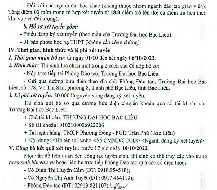 Dai Hoc Bac Lieu xet tuyen bo sung 294 chi tieu nam 2022