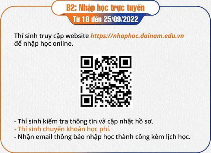 Quy trinh nhap hoc Dai hoc Dai Nam nam 2022