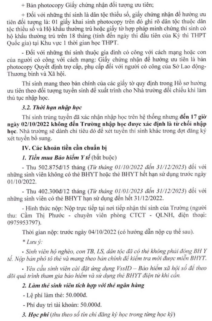 Ho so nhap hoc vao Dai hoc Tay Bac 2022