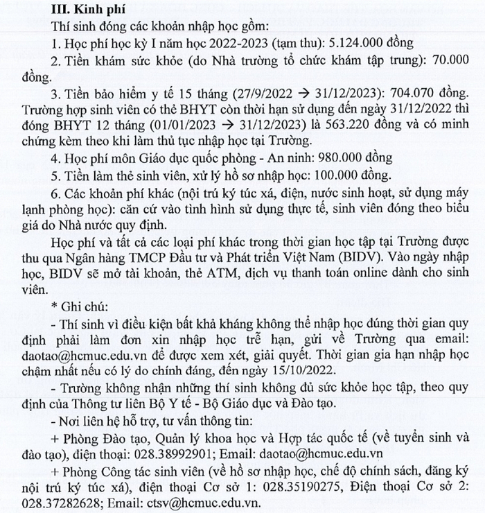Ho so nhap hoc Dai hoc Van hoa TPHCM nam 2022