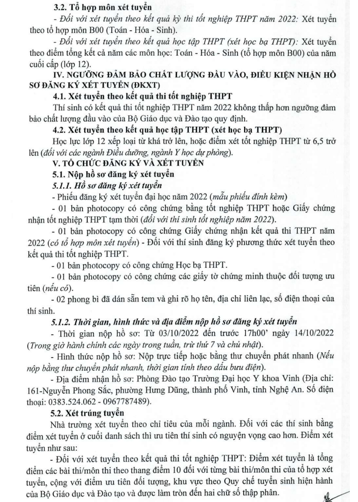 Dai hoc Y khoa Vinh tuyen sinh bo sung nam 2022
