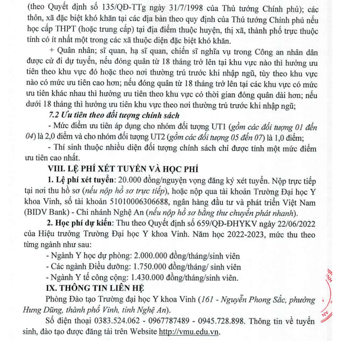 Dai hoc Y khoa Vinh tuyen sinh bo sung nam 2022