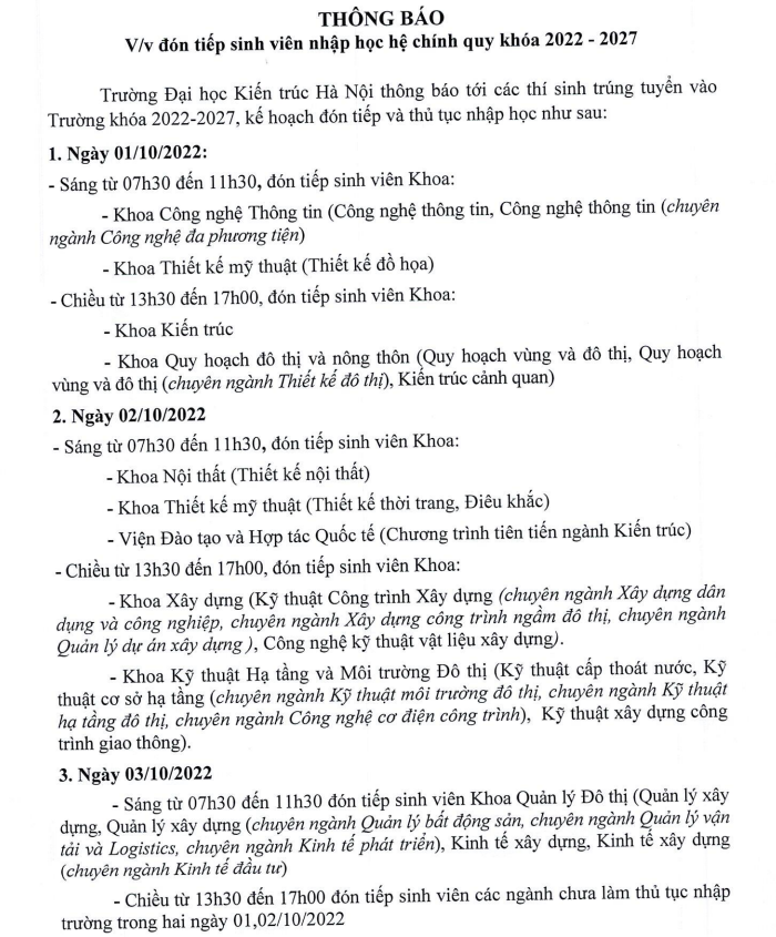 Ho so nhap hoc nam 2022 Dai hoc Kien truc Ha Noi