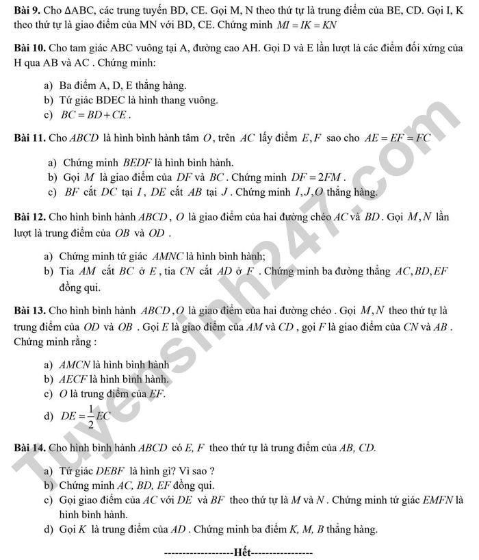 De cuong giua ki 1 mon Toan lop 8 - THCS&THPT Nguyen Tat Thanh 2022