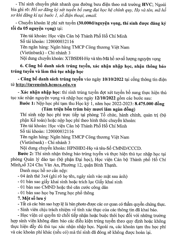 Hoc vien Can bo TPHCM xet bo sung 151 chi tieu nam 2022