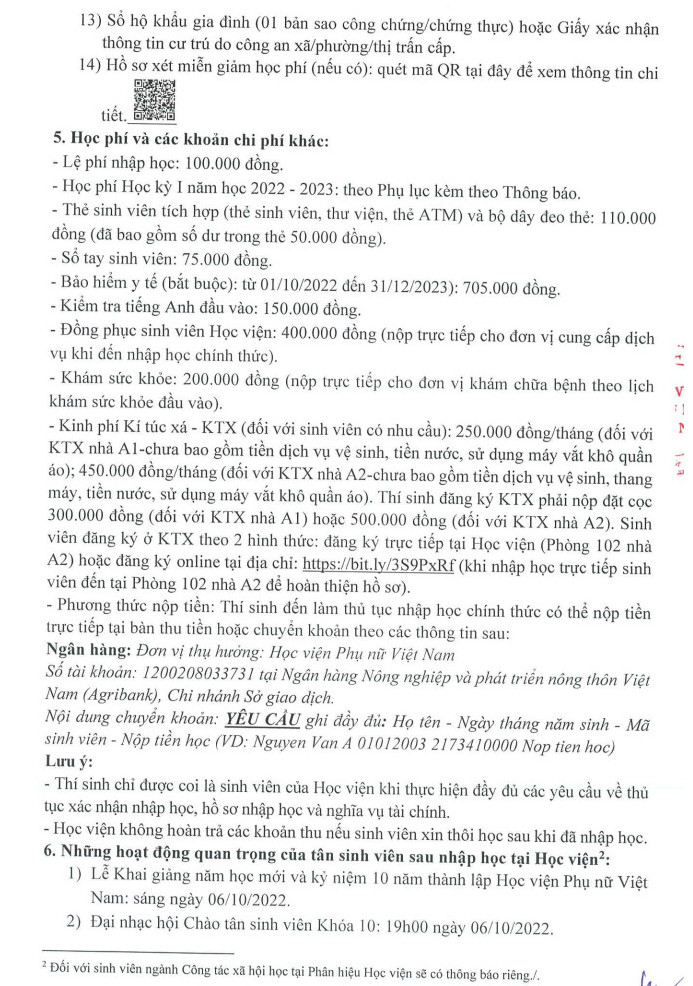 Diem chuan bo sung Hoc vien Phu nu Viet Nam nam 2022