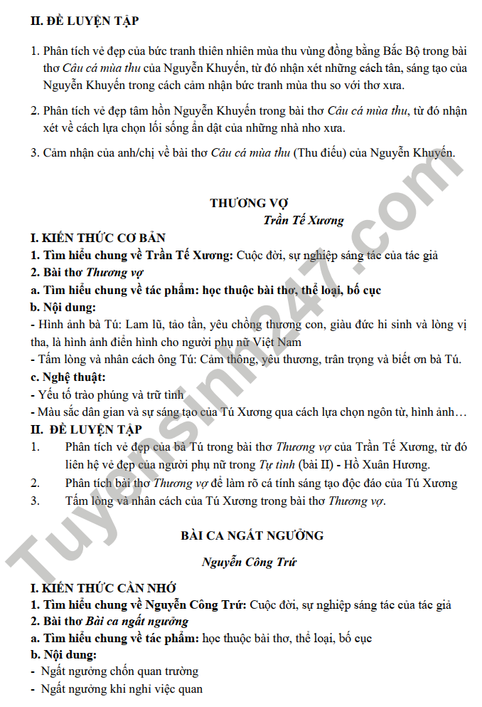 De cuong on tap giua ki 1 mon Van 2022 THPT Yen Hoa lop 11